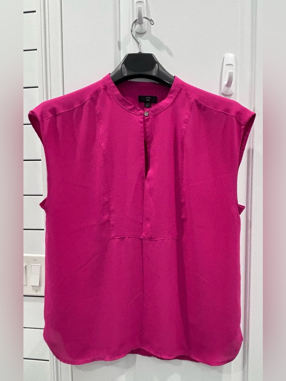 J. Crew Sleeveless Split-Neck Shell in Bright Fuchsia